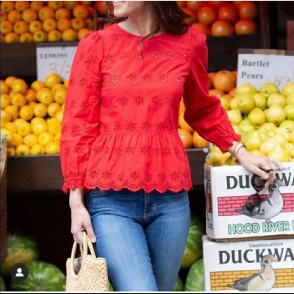 Madewell Red Eyelet Peplum Blouse